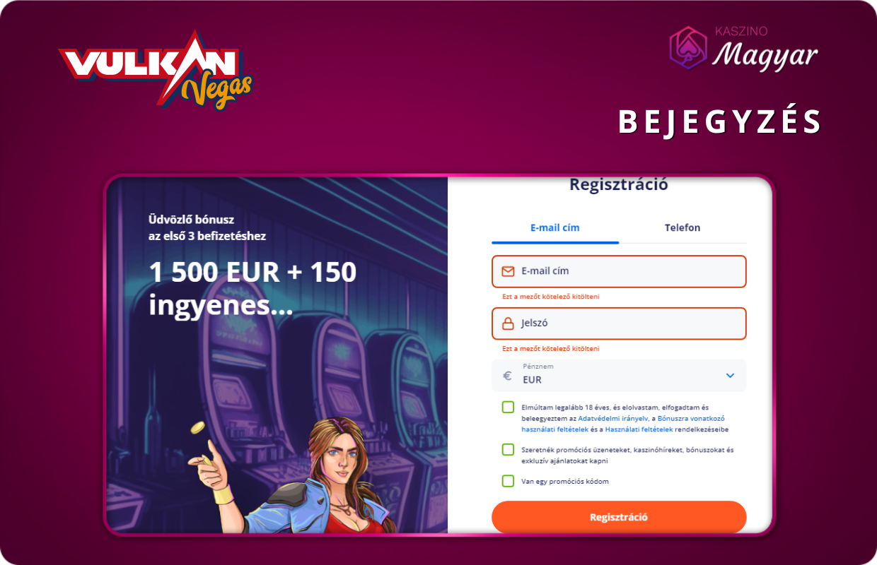 Regisztráció a Vulkan Vegas
