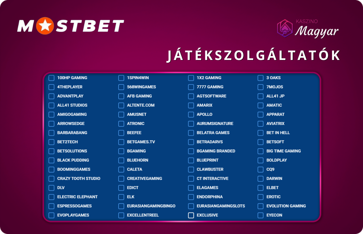Játék szolgáltatók a Mostbet online kaszinóban