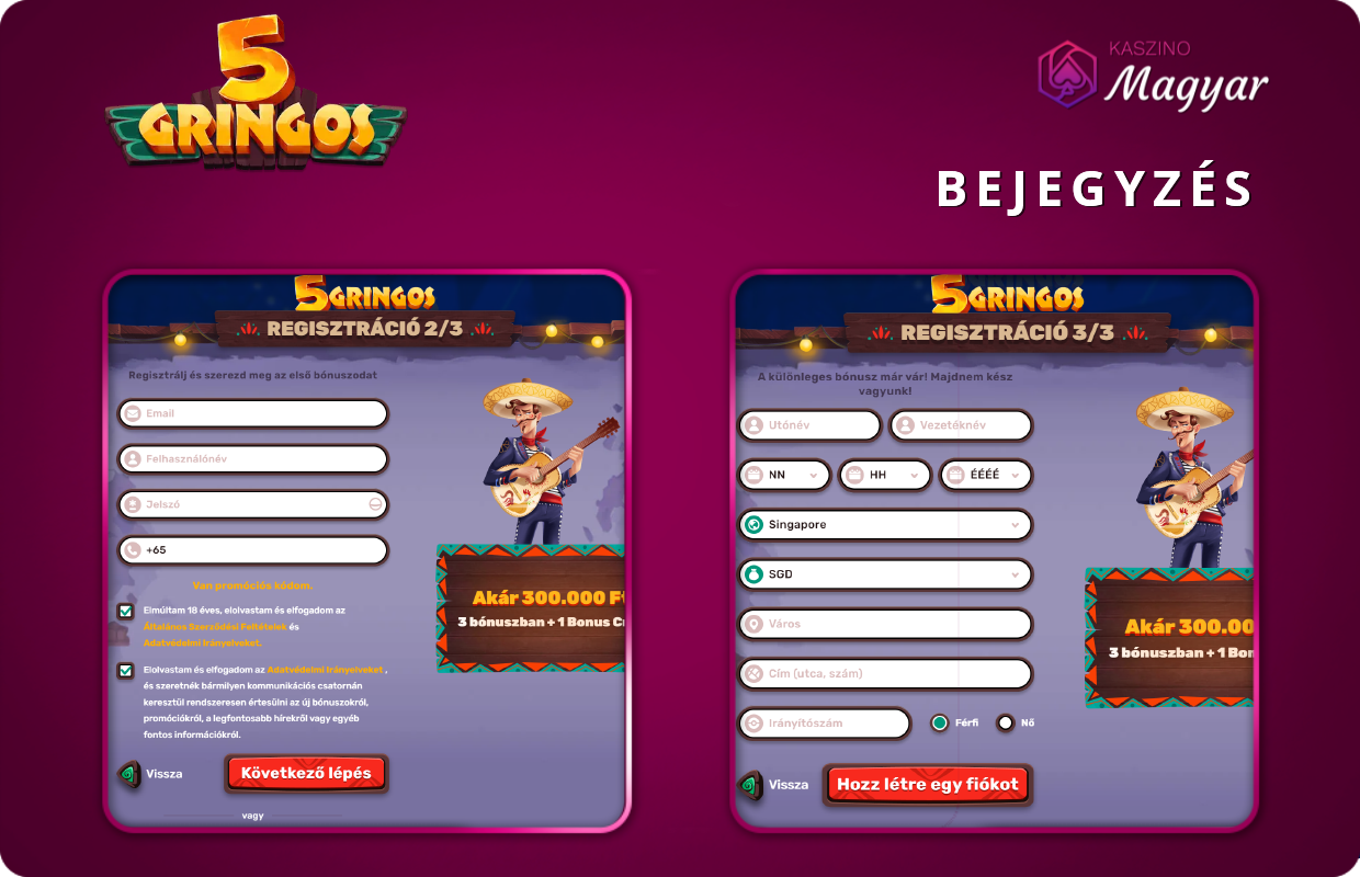 5 Gringos regisztráció