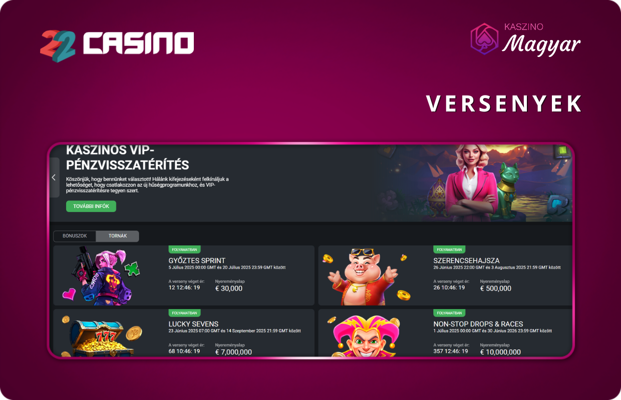 22casino versenyek