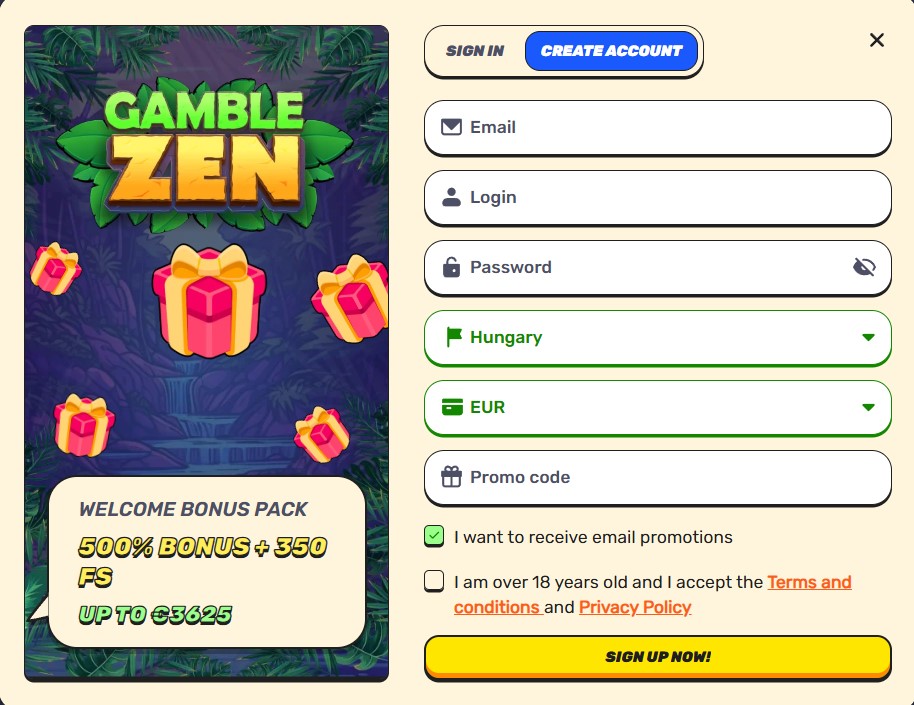 Regisztráció a Gamblezen oldalon
