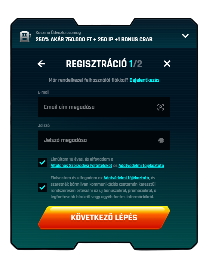 Regisztráció a Ninlay-nél
