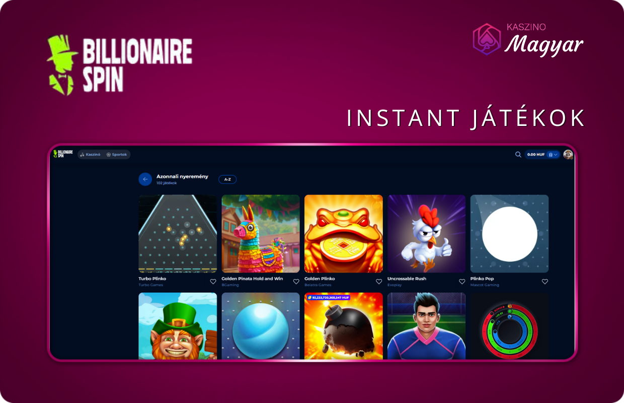 Instant játékok a Billionaire Spin
