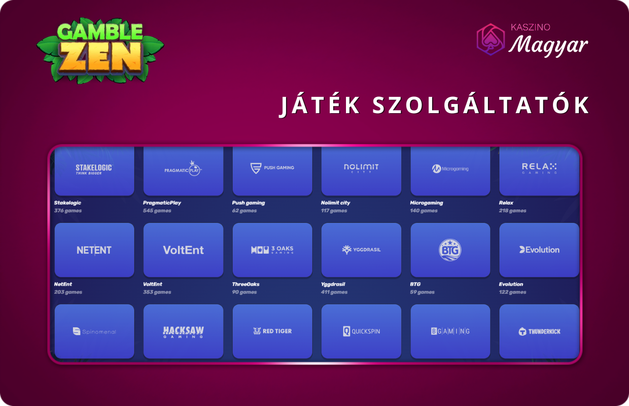 Játék szolgáltatók a Gamblezen-ben
