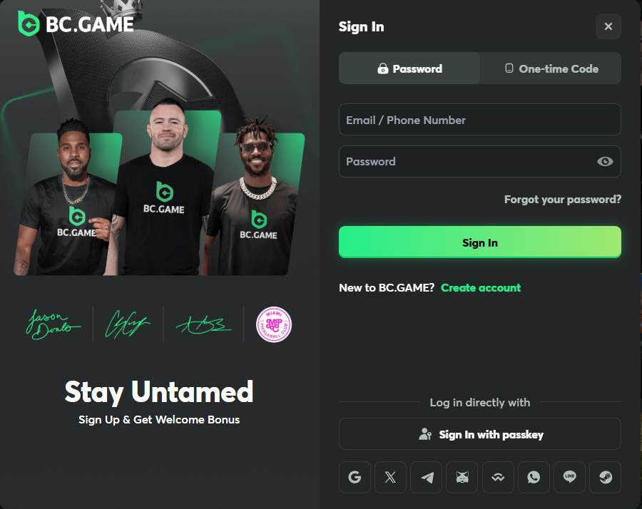 Bejelentkezési folyamat a BC.GAME-be