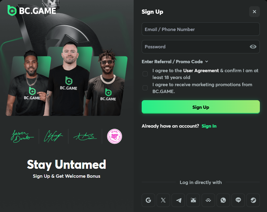 Regisztráció a BC.GAME-en